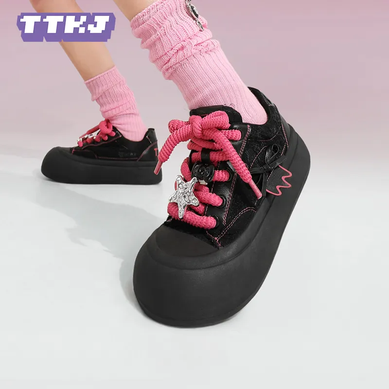 TTKJ Cushioning Height Increase With Slip Resistant Properties Low Top Skateboard Shoes Women's Sweetheart Rose Red-5