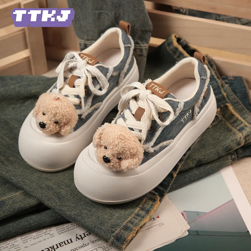 TTKJ Wear Resistant Height Increasing Low Top Skateboard Shoes Women's Denim Blue-4
