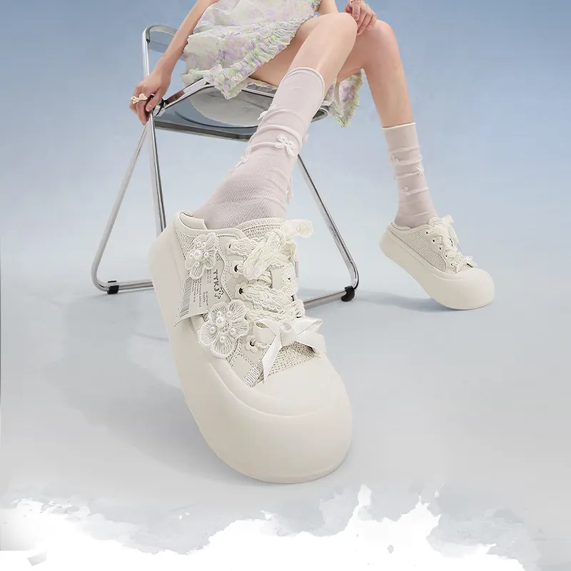 TTKJ Height Increasing Slip Resistant Low Top Casual Shoes Women's Almond White-6