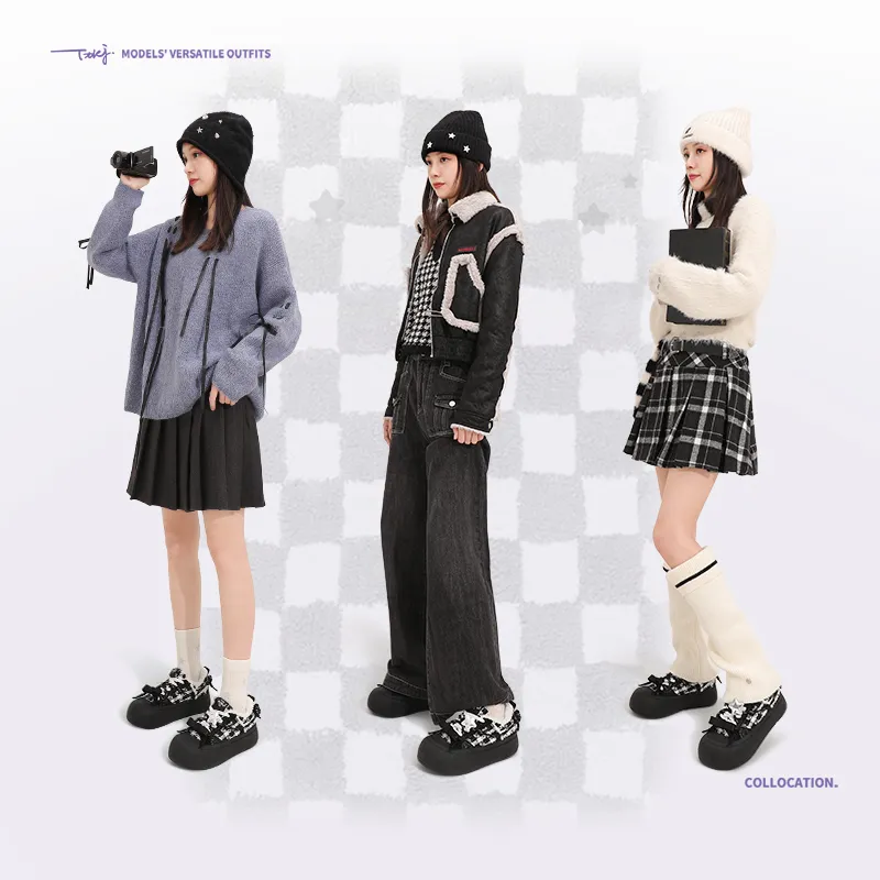 TTKJ Warm Cushioning Wear Resistant Height Increasing Low Top Skateboard Shoes Women's Checkerboard Black-7