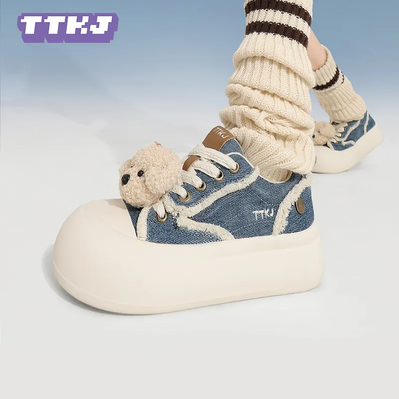 TTKJ Wear Resistant Height Increasing Low Top Skateboard Shoes Women's Denim Blue-6