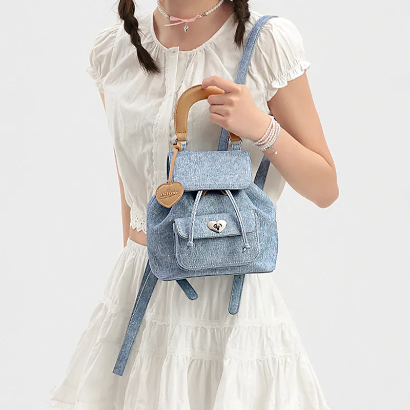 AILUXI Synthetic Leather Backpack Regular Women's Denim Blue-6
