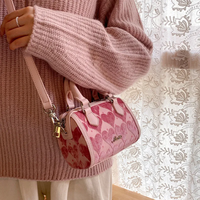 AILUXI Fabric Velour One Shoulder Handbag Regular Women's Peach Pink-6