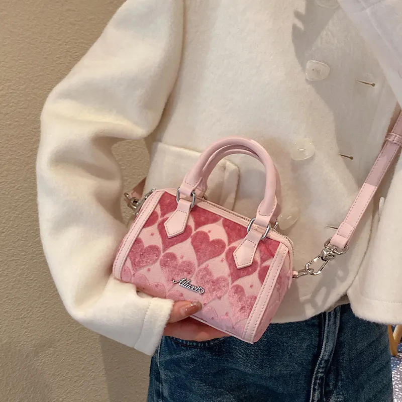 AILUXI Fabric Velour One Shoulder Handbag Regular Women's Peach Pink-7