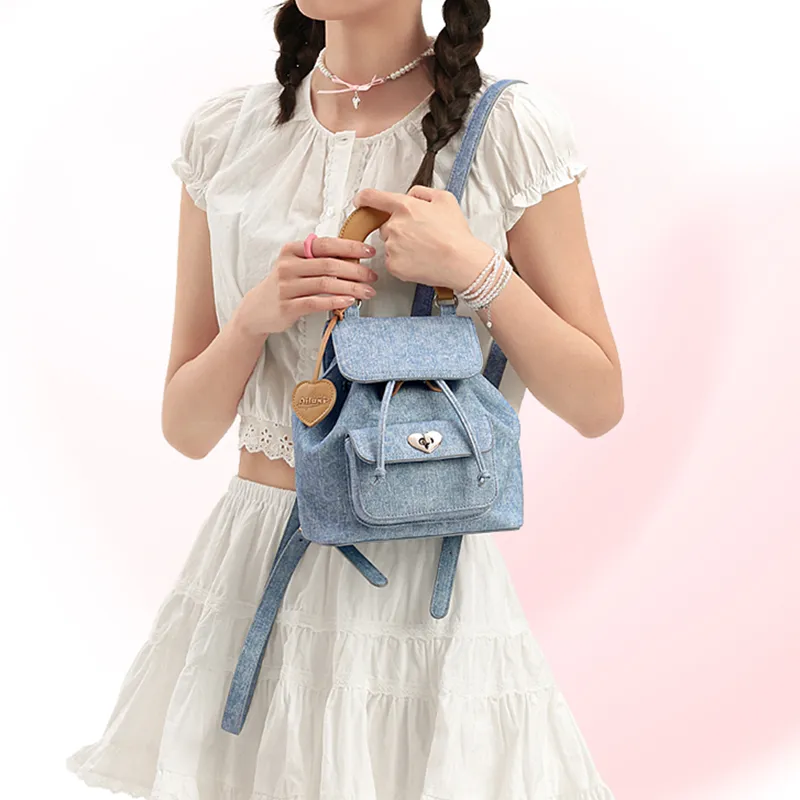 AILUXI Synthetic Leather Backpack Regular Women's Denim Blue-4
