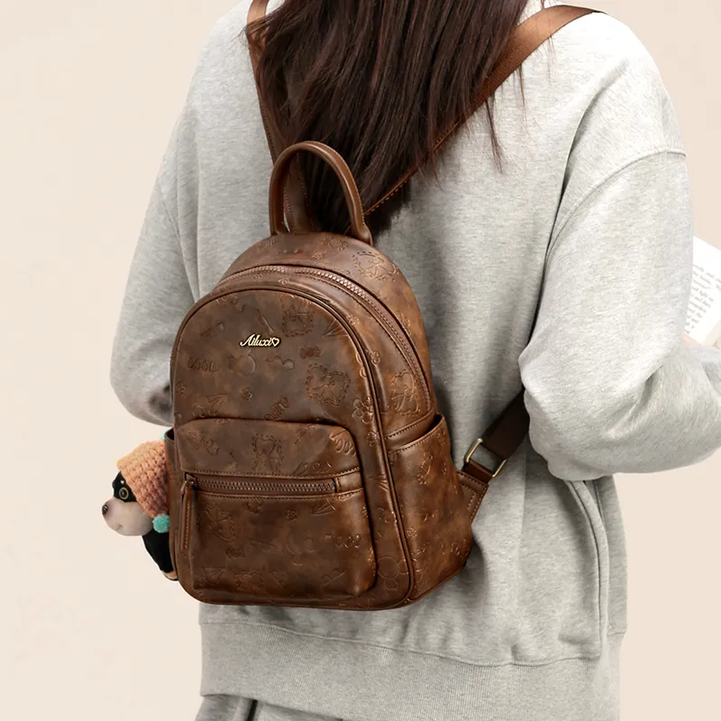 AILUXI PU Backpacks Medium Size Women's Caramel Brown-4