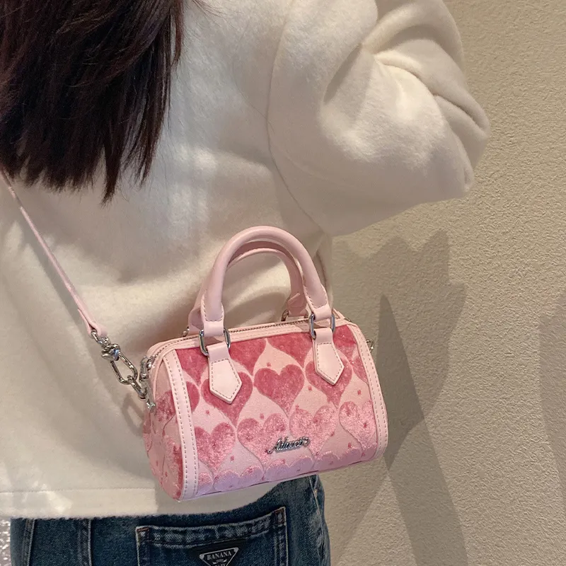 AILUXI Fabric Velour One Shoulder Handbag Regular Women's Peach Pink-4