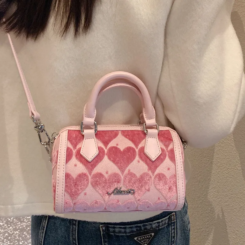 AILUXI Fabric Velour One Shoulder Handbag Regular Women's Peach Pink-5
