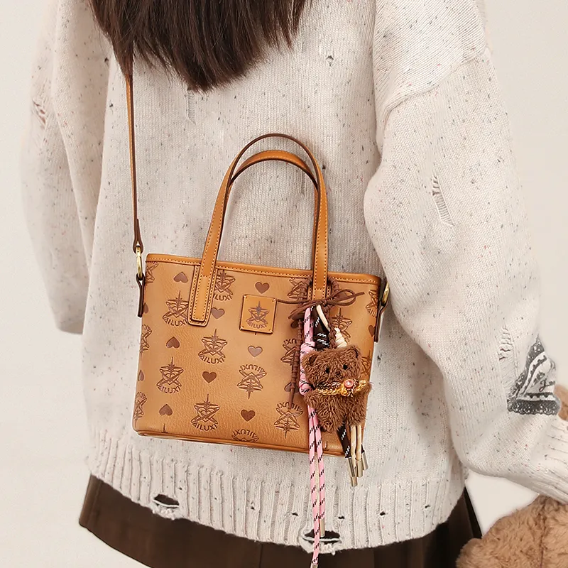 AILUXI Synthetic Leather Tote Bag Shopping Bag Handbag Women's Cocoa Brown-5