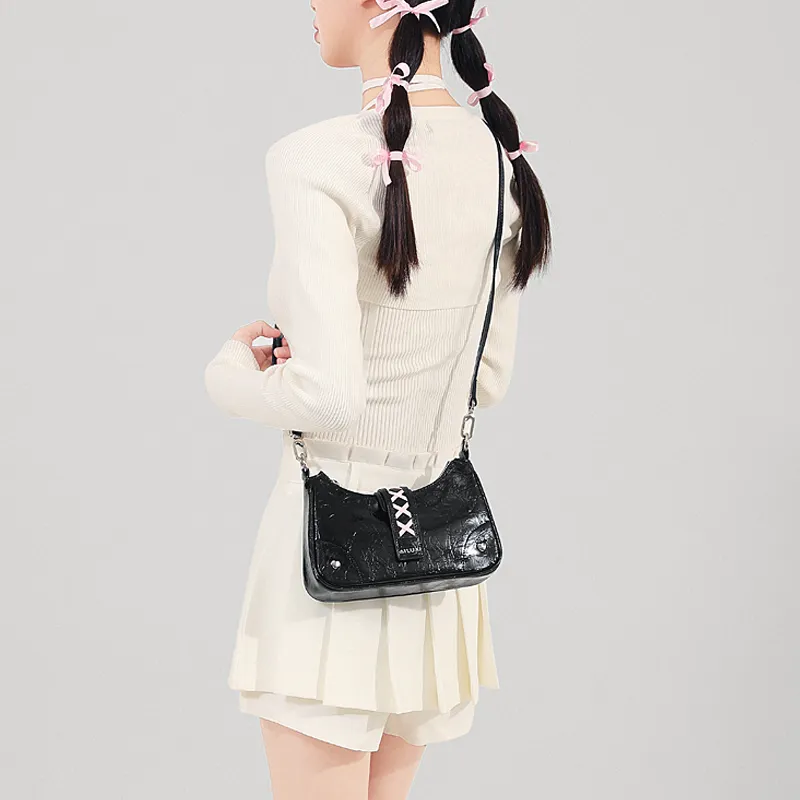 AILUXI PU Shoulder Bag, Portable Crossbody Bag Medium Size Women's Black-5