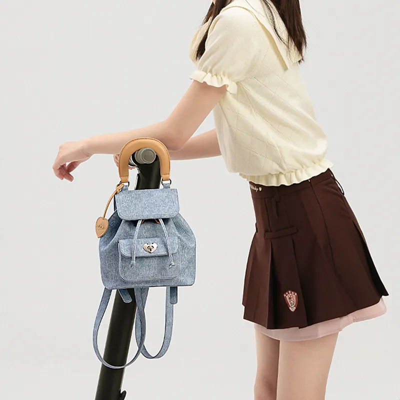 AILUXI Synthetic Leather Backpack Regular Women's Denim Blue-5