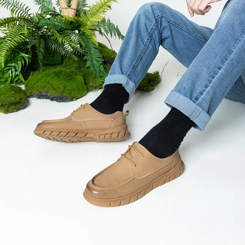 AOKANG Fashionable Versatile Walking Shoes Wear Resistant Slip on Unlined Shoes Casual Leather Shoes Men's Brown-8