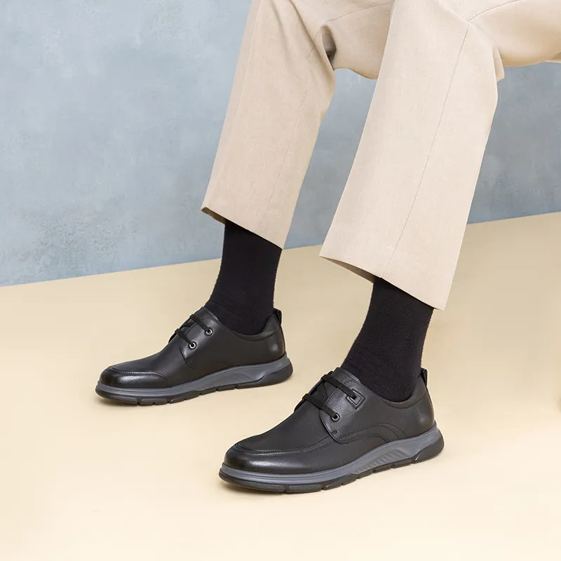 AOKANG Lace Up Soft Leather Shoes Business Casual Shoes Men's Black-6
