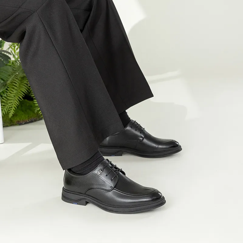 AOKANG Embossed Lace-Up Comfortable Commuter Shoes Dress Shoes Men's Black-7