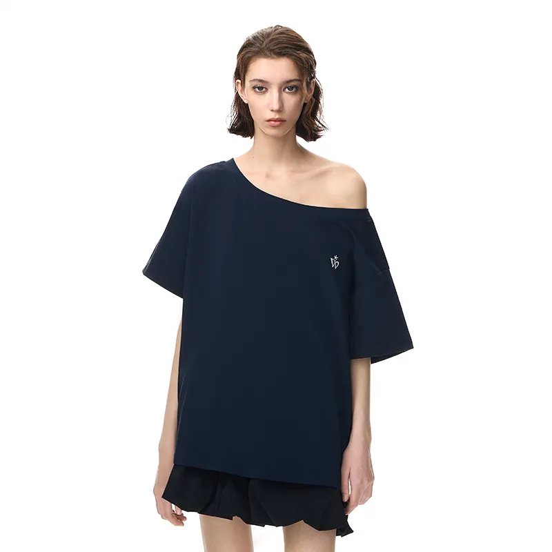 WORKSOUT Fabric Asymmetrical Shoulder Summer T Shirt Women's-4
