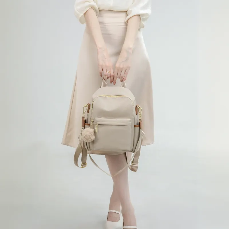 PAYOT Nylon Backpack Unisex Apricot/Coffee/Black-4