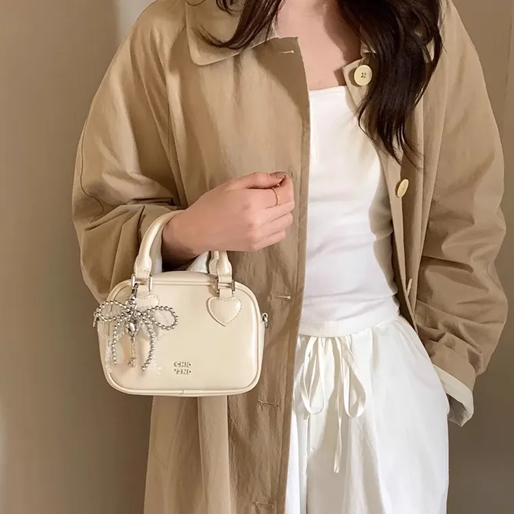 PAYOT Microfiber Synthetic Leather Handbag, One Shoulder, Crossbody Bag Women's Ecru-3