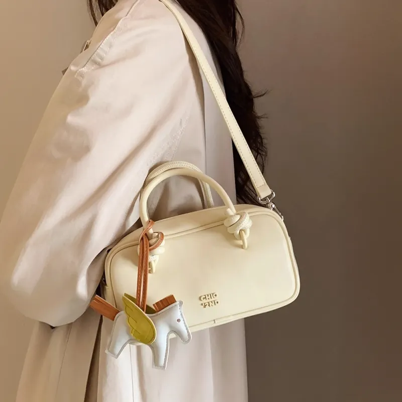 PAYOT Microfiber Synthetic Leather Boston Bag, Shoulder Bag, Crossbody Bag, Handbag Women's Light Yellow/Light Blue-1