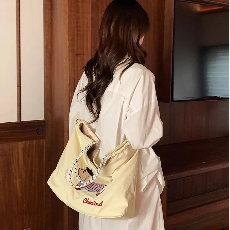 PAYOT Nylon Happiness Travel Tote Crossbody Bag, Shoulder Bag Women's Light Yellow-3