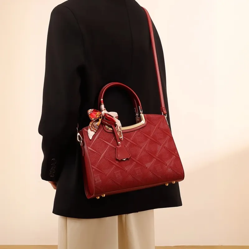 PAYOT Microfiber Synthetic Leather Handbag, One Shoulder, Crossbody Bag Women's Burgundy-3