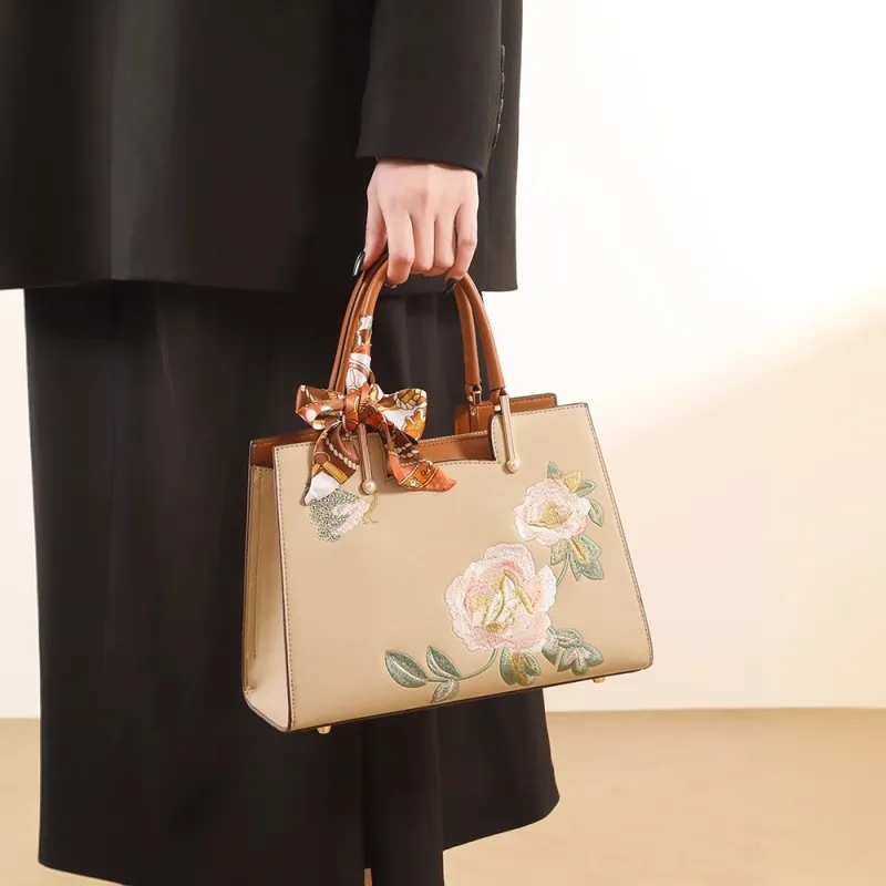 PAYOT Microfiber Synthetic Leather Handbag Women's Apricot-3