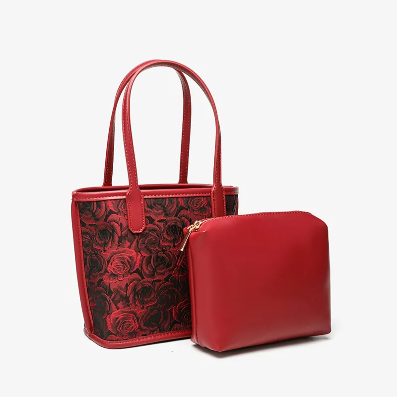 PAYOT Fabric Bonded Microfiber Synthetic Leather Wedding Bag Shoulder Handbag Medium Size Women's Dark Red-1