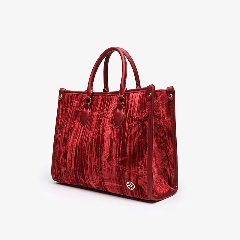 PAYOT Fabric Bonded Microfiber Synthetic Leather Handbag Large Size Women's Burgundy-1