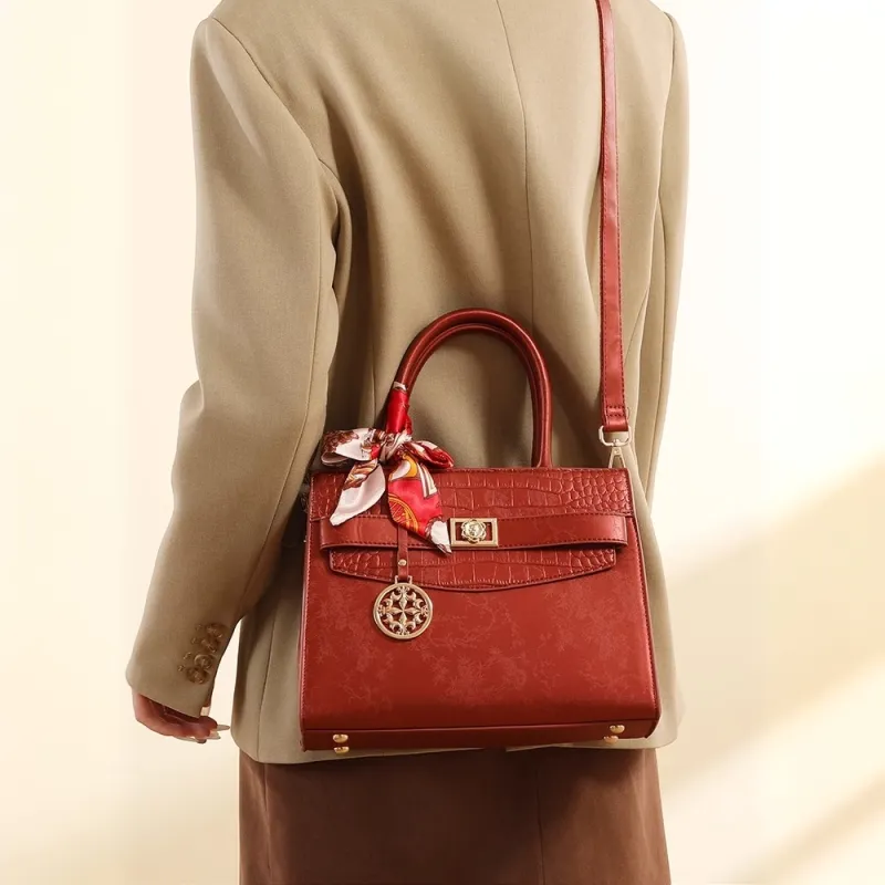 PAYOT Microfiber Synthetic Leather Shoulder Bag, Crossbody Bag, Handbag Women's Chinese Style Red-3
