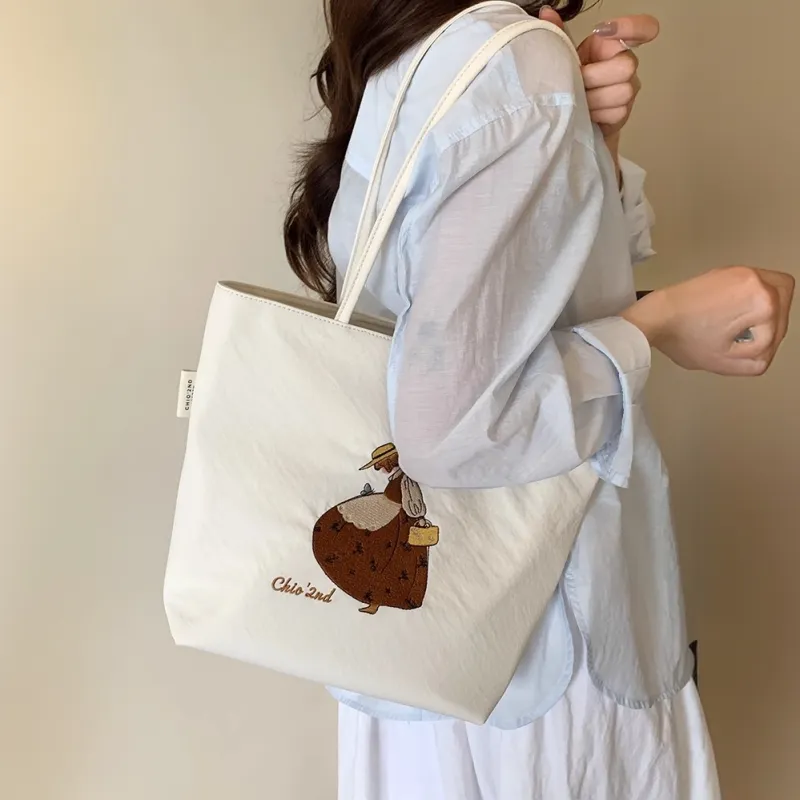 PAYOT Nylon Cartoon Girl Tote Bag, Shoulder Bag Regular Women's Khaki/Ecru-6