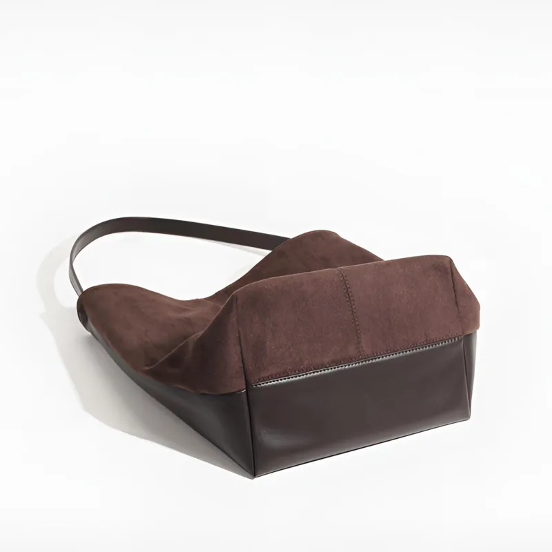 PAYOT Genuine Leather/Microfiber Synthetic Leather Shoulder Bag Large Size Women's Caramel Brown/Khaki/Coffee-4