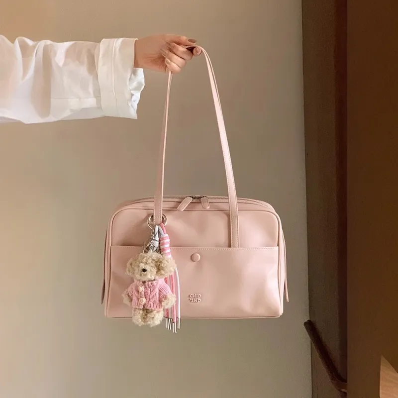 PAYOT Microfiber Synthetic Leather Shoulder Bag Women's Pink/Ecru-3