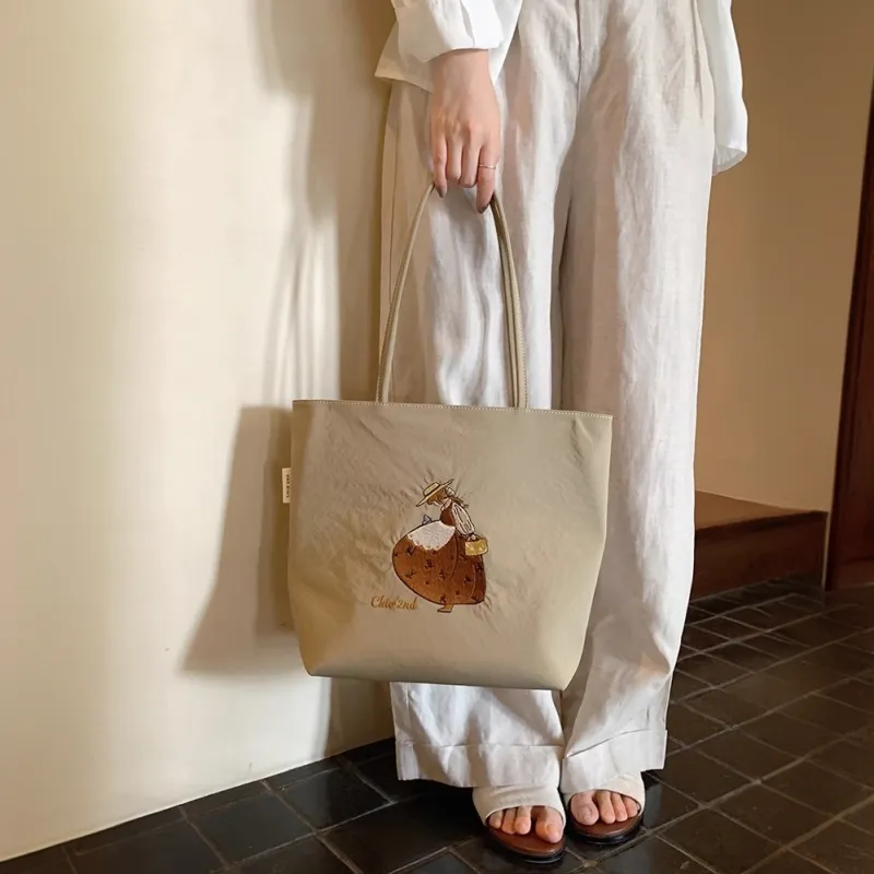 PAYOT Nylon Cartoon Girl Tote Bag, Shoulder Bag Regular Women's Khaki/Ecru-3