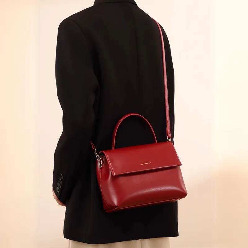 PAYOT Microfiber Synthetic Leather One Shoulder Handbag Women's Red-3