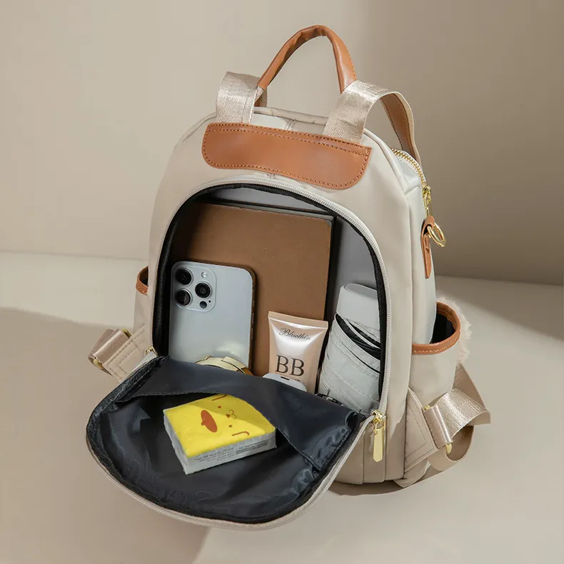 PAYOT Nylon Backpack Unisex Apricot/Coffee/Black-3