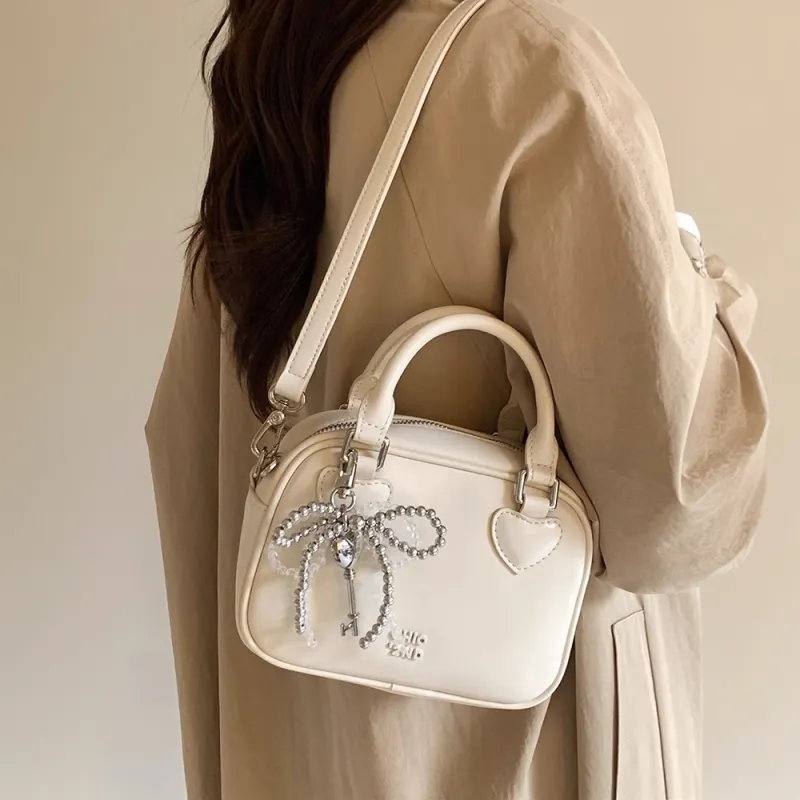 PAYOT Microfiber Synthetic Leather Handbag, One Shoulder, Crossbody Bag Women's Ecru-1
