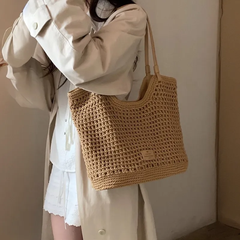 PAYOT Linen Weaving Shoulder Bag Women's Beige Apricot/Coffee-7