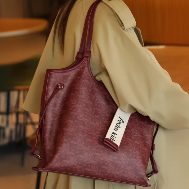 PAYOT Synthetic Leather Vermilion Tote Bag, Shoulder Bag Regular Women's Burgundy-1