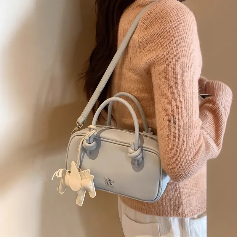 PAYOT Microfiber Synthetic Leather Boston Bag, Shoulder Bag, Crossbody Bag, Handbag Women's Light Yellow/Light Blue-7
