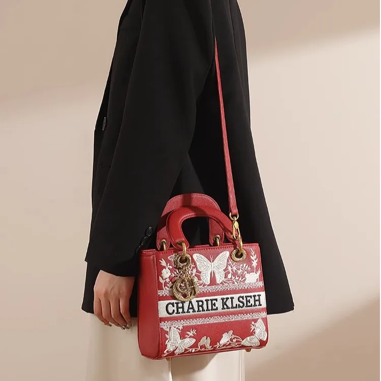 PAYOT Microfiber Synthetic Leather Dior Bag Shoulder Bag Crossbody Bag Handbag Women's Red-6