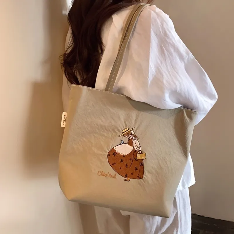 PAYOT Nylon Cartoon Girl Tote Bag, Shoulder Bag Regular Women's Khaki/Ecru-1