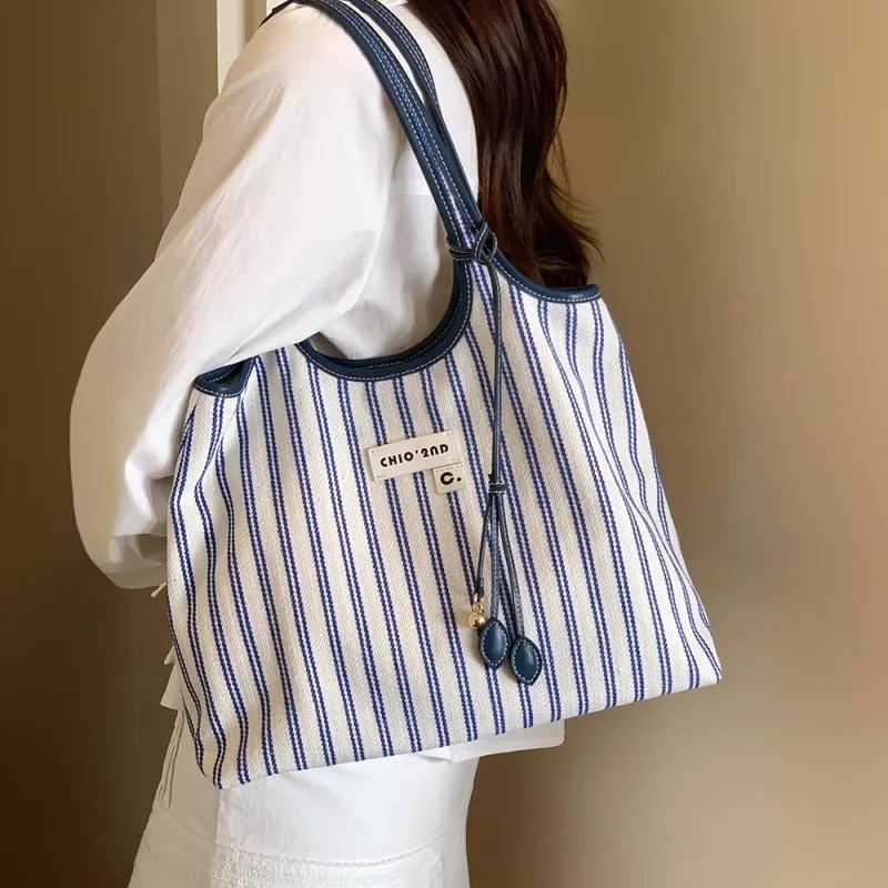 PAYOT Canvas Aegean Sea Bay Canvas Bag, Shoulder Bag Regular Women's Stripe Blue-1