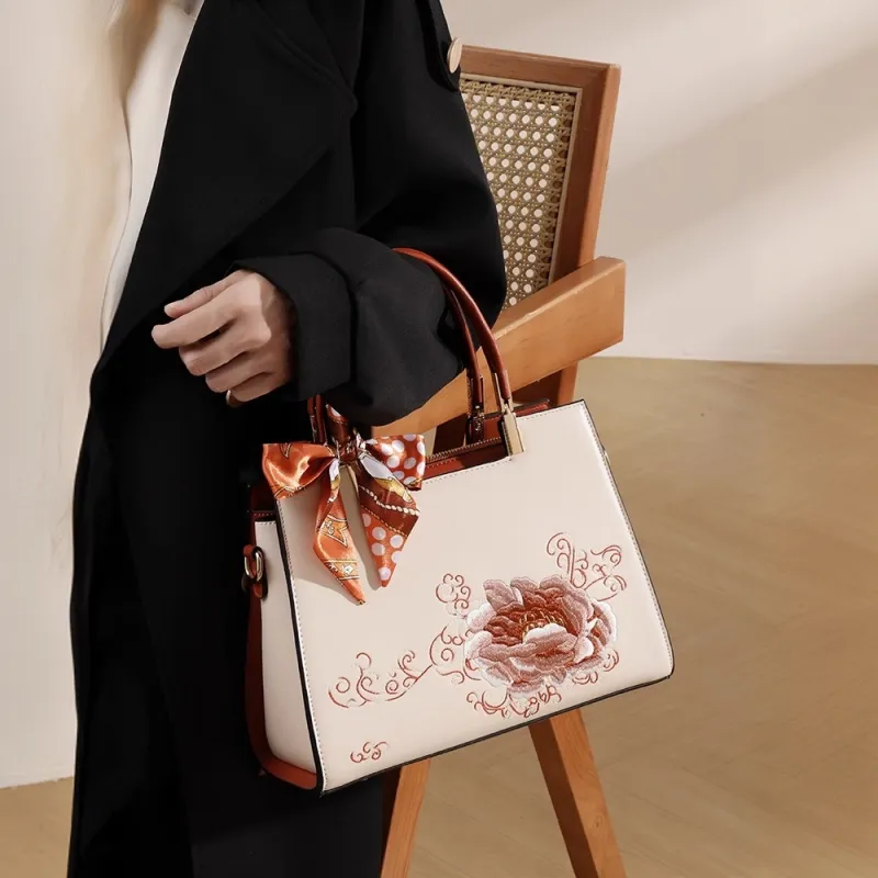 PAYOT Microfiber Synthetic Leather Handbag Women's Apricot Peony-1
