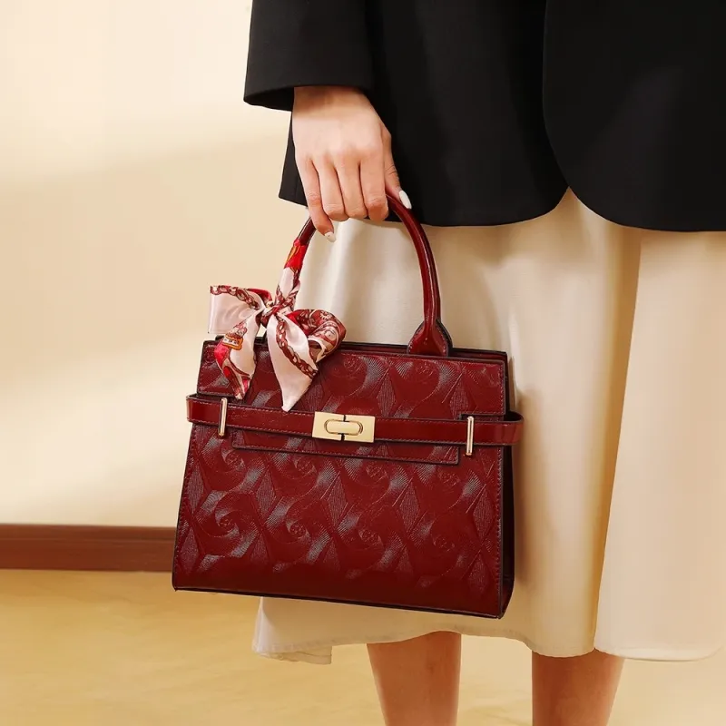 PAYOT Microfiber Synthetic Leather Tote Shoulder Bag, Crossbody Bag, Handbag Women's Burgundy-2