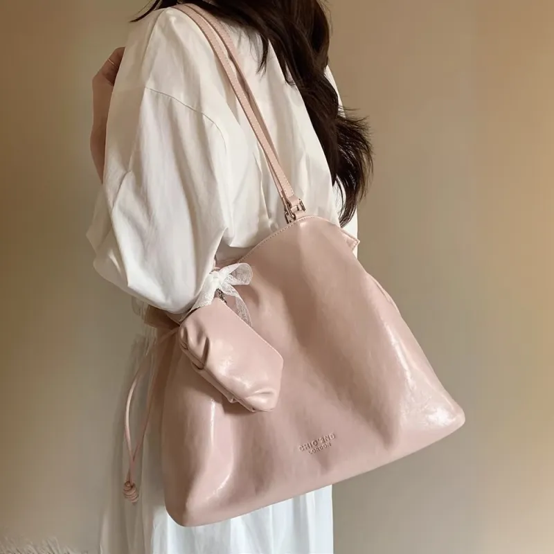 PAYOT Microfiber Synthetic Leather Wind Language Bouquet Shoulder Bag Women's Pink-3