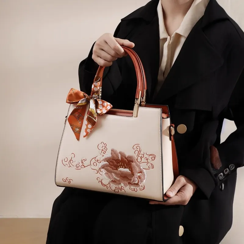 PAYOT Microfiber Synthetic Leather Handbag Women's Apricot Peony-4