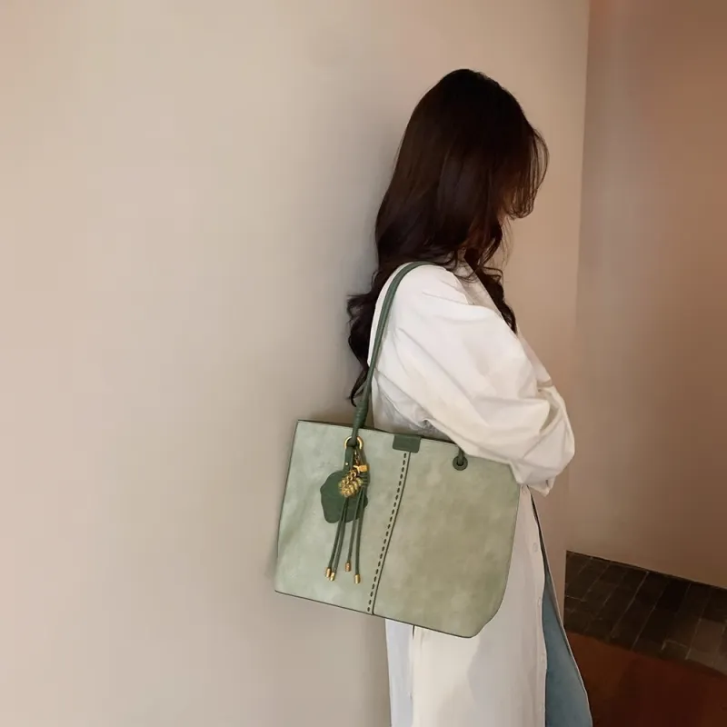 PAYOT Microfiber Synthetic Leather Lime Station Shopping Bag, Shoulder Bag Regular Women's Mint Green-4