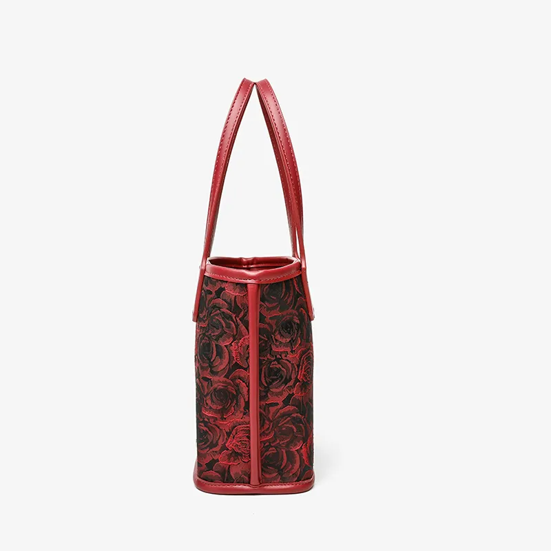 PAYOT Fabric Bonded Microfiber Synthetic Leather Wedding Bag Shoulder Handbag Medium Size Women's Dark Red-3