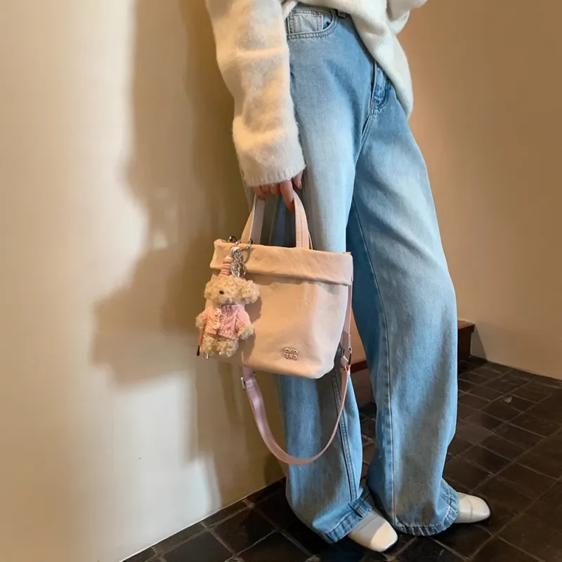 PAYOT Nylon Shoulder Bag, Crossbody Bag, Handbag Regular Women's Ecru/Pink-8