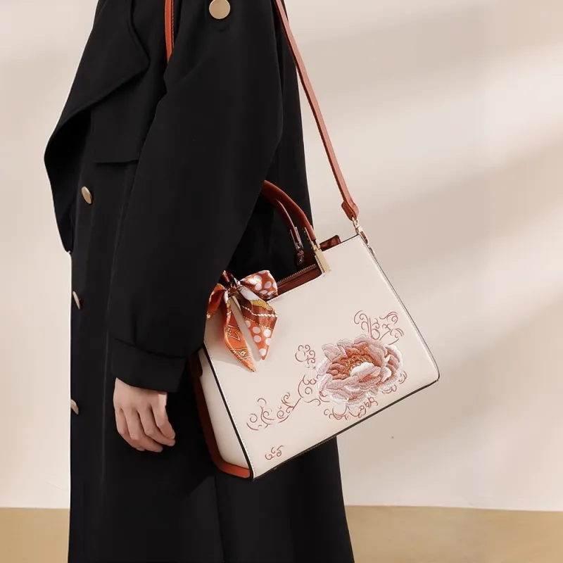 PAYOT Microfiber Synthetic Leather Handbag Women's Apricot Peony-3