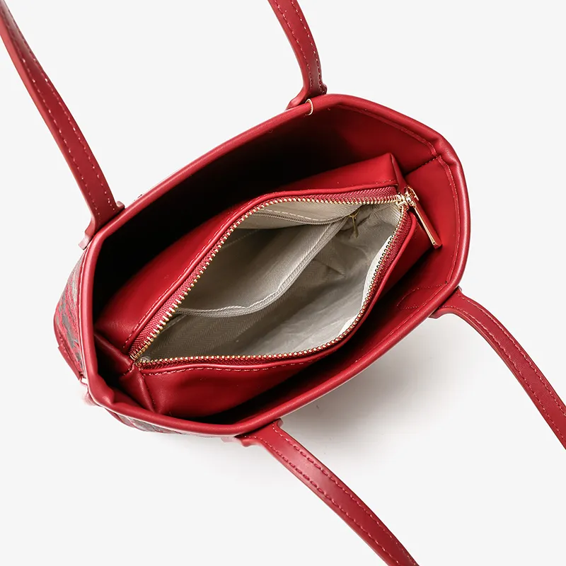 PAYOT Fabric Bonded Microfiber Synthetic Leather Wedding Bag Shoulder Handbag Medium Size Women's Dark Red-4